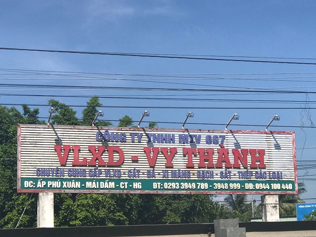 Công ty TNHH MTV 667 – Vật liệu xây dựng Vy Thành tại ấp Phú Xuân, thị trấn Mái Dầm, huyện Châu Thành, tỉnh Hậu Giang.
