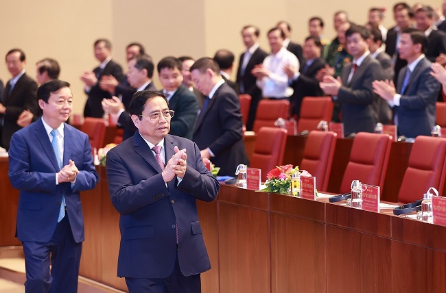 Thủ tướng Phạm Minh Chính đến dự Hội nghị triển khai Chương trình hành động của Chính phủ thực hiện Nghị quyết số 26-NQ/TW ngày 03/11/2022 của Bộ Chính trị. Ảnh: Dương Giang-TTXVN
